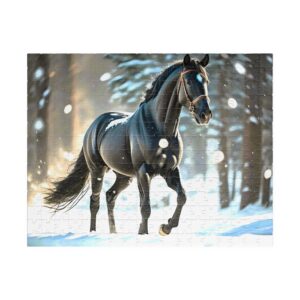 Black Horse in Winter Snow Jigsaw Puzzle