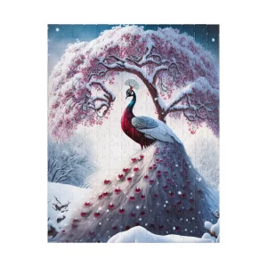 Christmas Red & White Peacock Jigsaw Puzzle