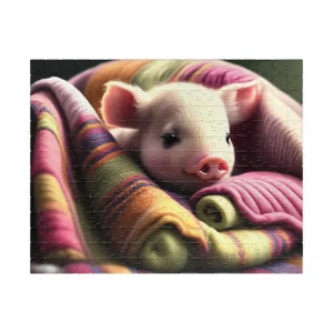Cute Baby Pig in Blanket Jigsaw Puzzle