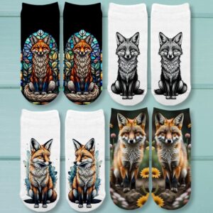 Foxes Forest Animal No Show Ankle Socks