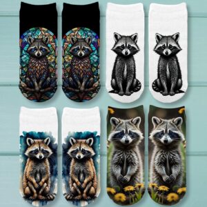 Raccoon Forest Animal No Show Ankle Socks