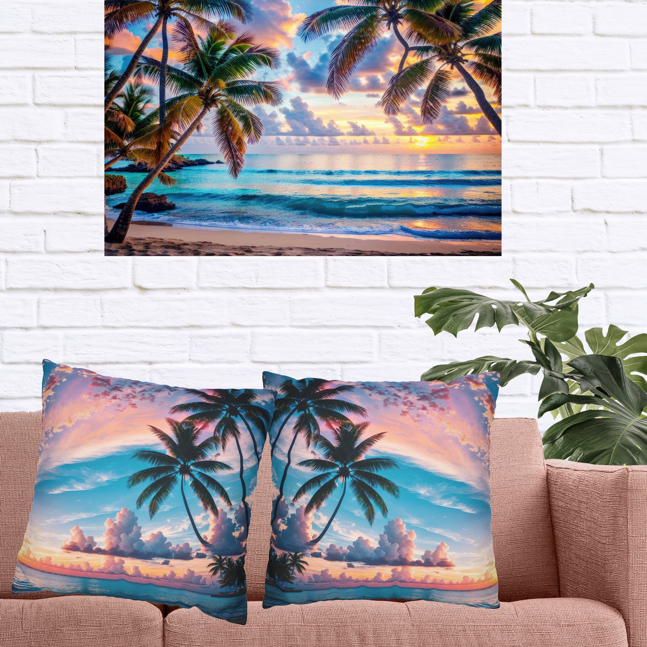 Palm Tree Tropical Beach Sunset Pillow Case